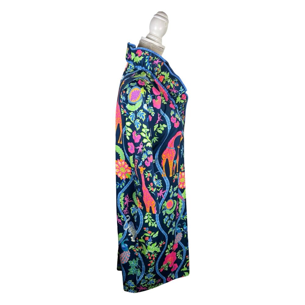 NWT Gretchen Scott Ruffleneck 3/4 Sleeve Dress Women's Large Giraffe Print Blue - Picture 5 of 10